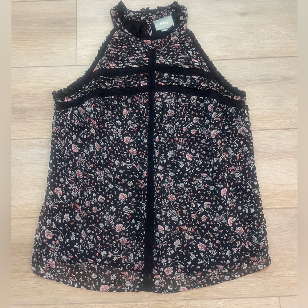New Maeve Anthropologie black motif floral sleeveless top size M NWT